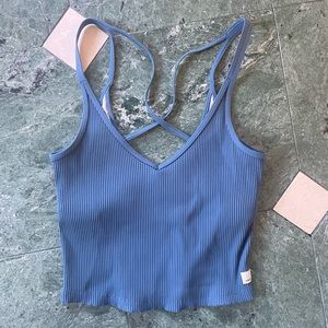 Vuori Rib Crop Tank in Pool Blue